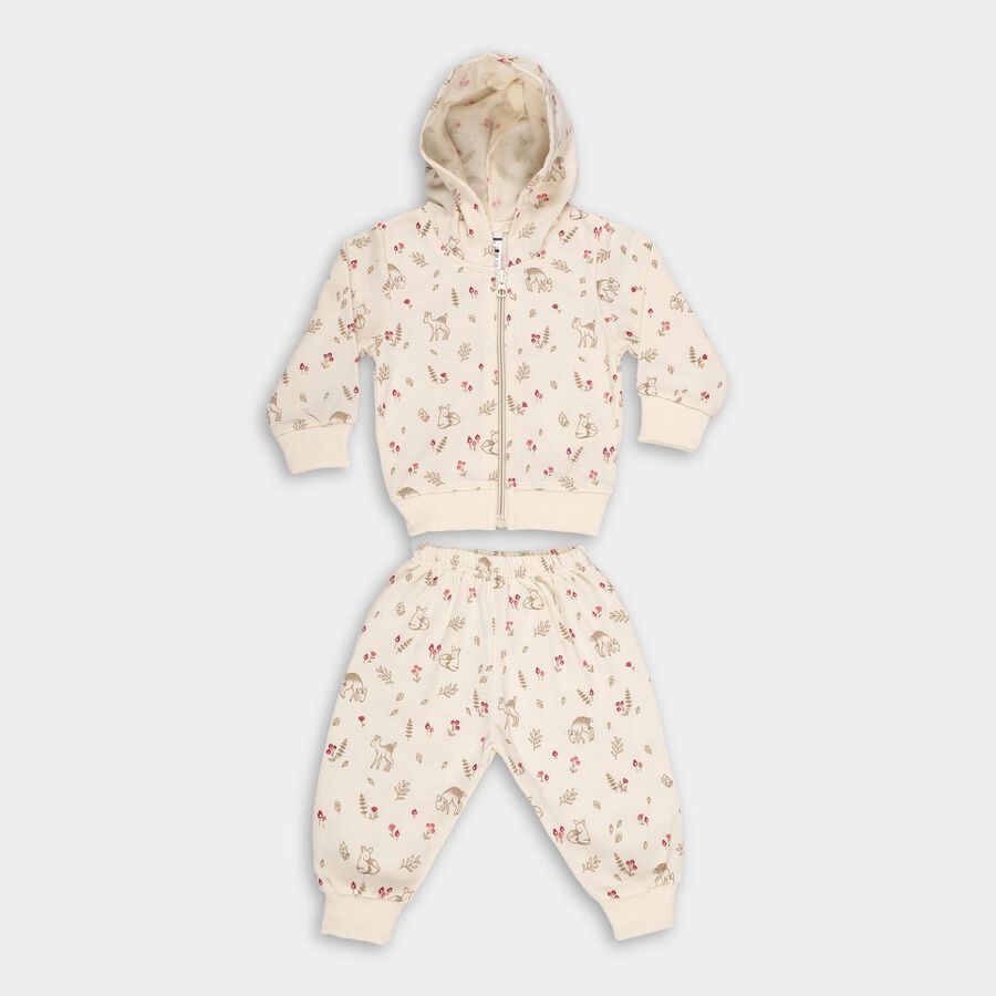 Infants Muted Cream Hoodie Casual Style Jump Suit, ऑफ व्हाइट, large image number null
