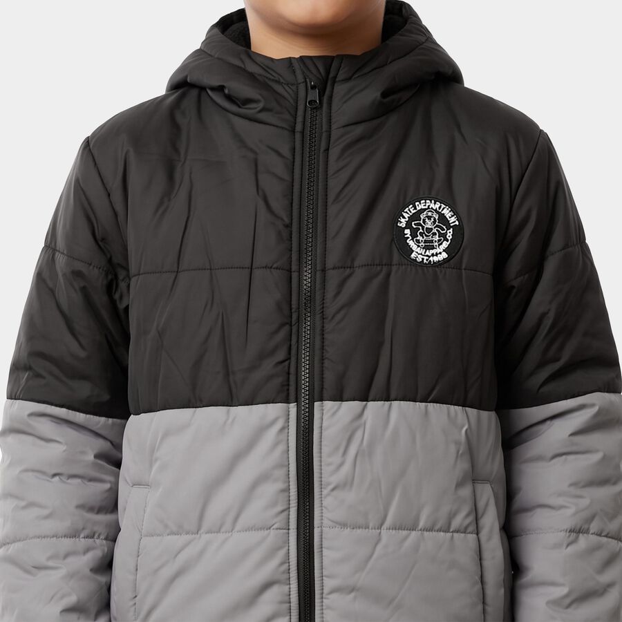 Boys Grey Hooded Puffer Jacket, Light Grey, large