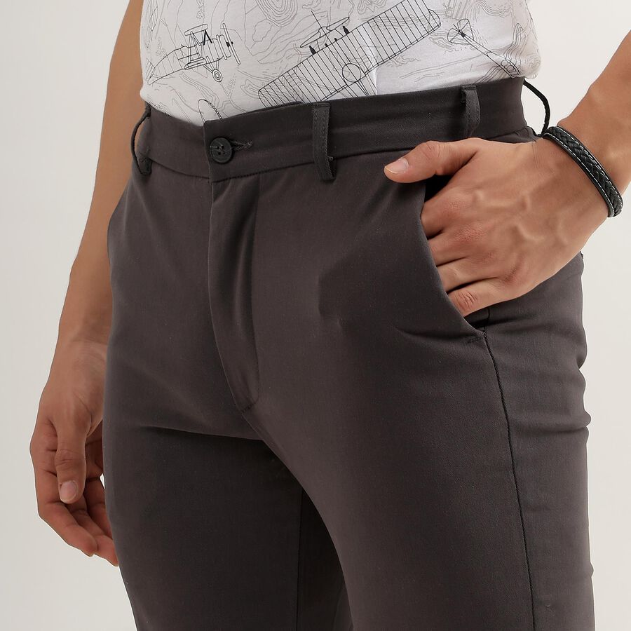 Men's Cross Pocket Slim Fit Casual Trousers , गहरा ग्रे, large image number null