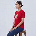 Women's Fuchsia Cotton Round Neck Casual T-Shirt, रानी (फ्यूशिया), small