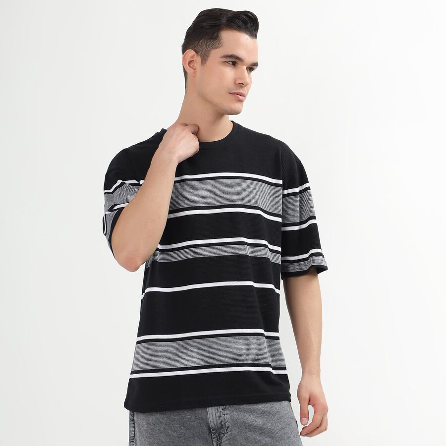 Men's Round Neck Half Sleeves T-Shirt, Black, large
