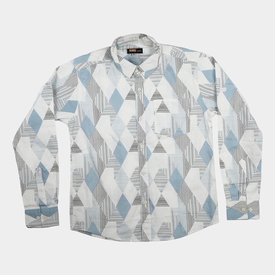 Boys White Cotton Collar Regular Fit Shirt, White, large