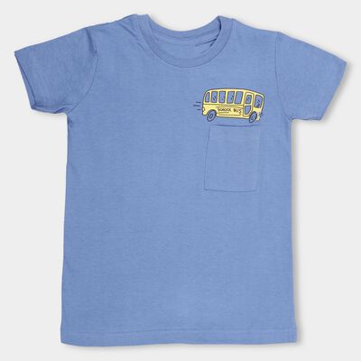 Kids' Muted Steel Blue Cotton Round Neck Casual T-Shirt