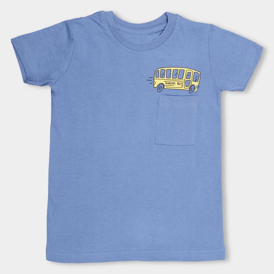 Kids' Muted Steel Blue Cotton Round Neck Casual T-Shirt, Mid Blue, large image number null