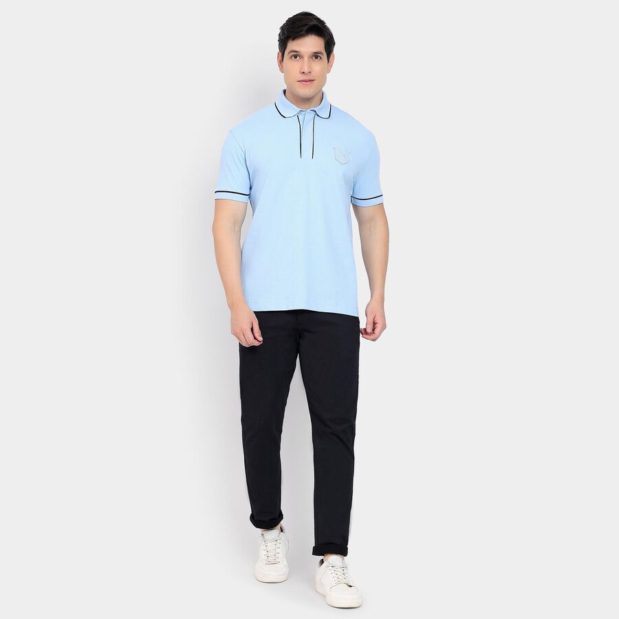 Men's Collared Half Sleeves T-Shirt, Light Blue, large