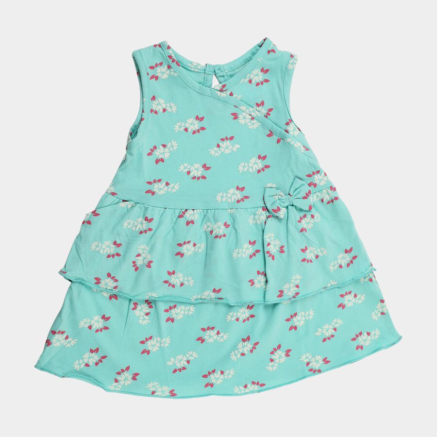 Infants' Teal Regular Fit Floral Printed Layered Frock, Aqua, large