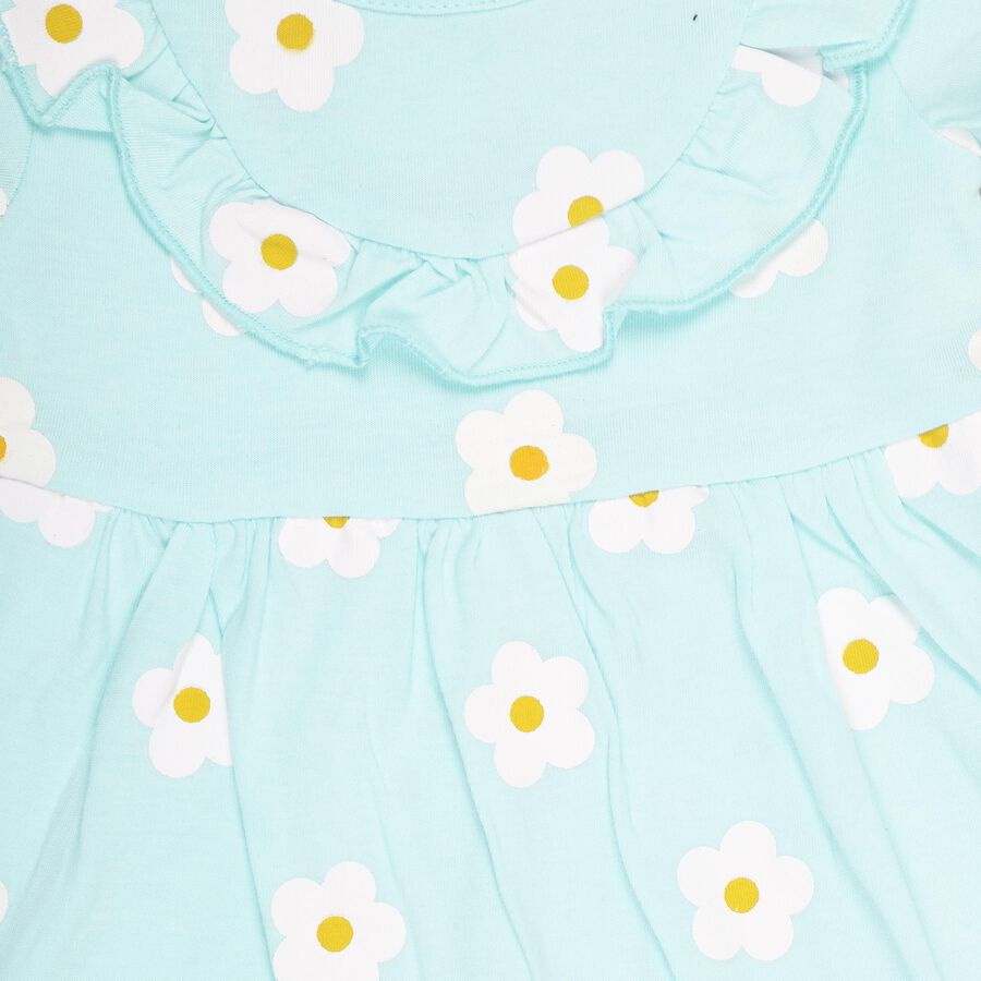 Girls' Light Aqua Blue Regular Fit Round Neck Frock, Aqua, large image number null