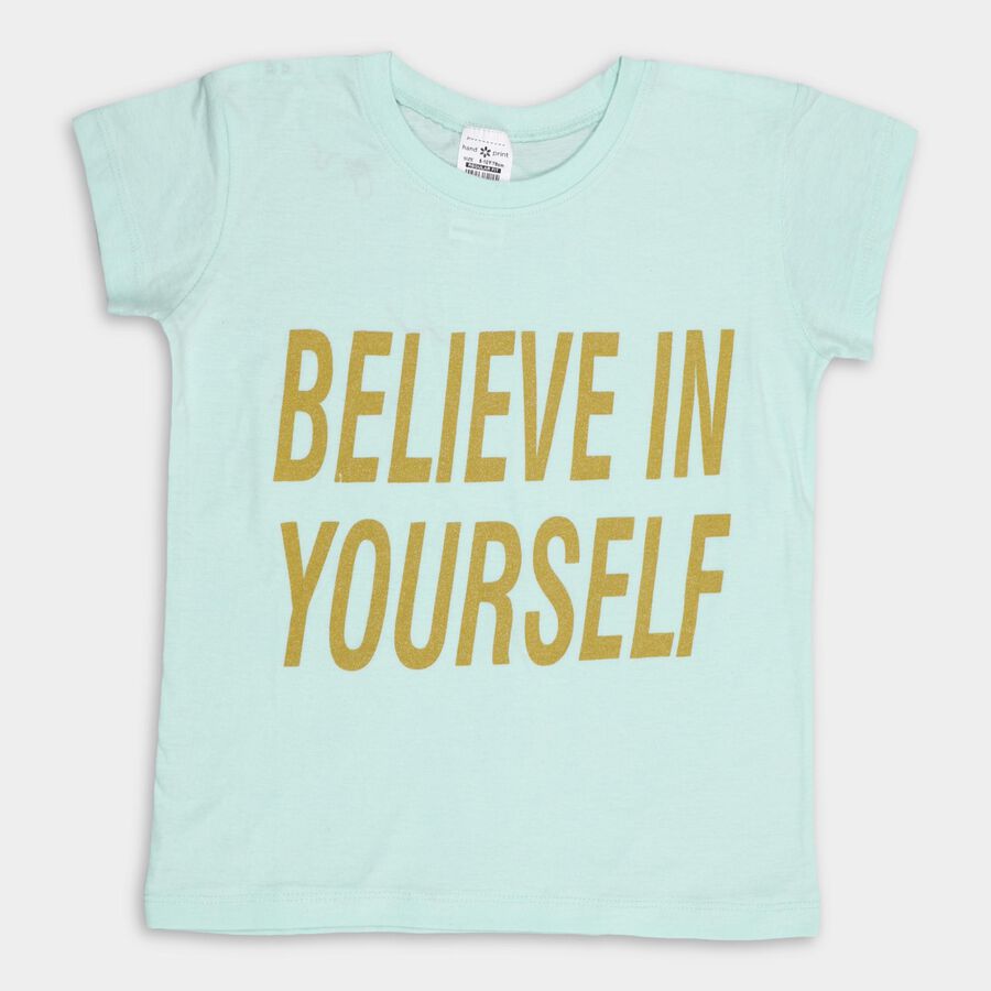 Girls' 100% Cotton T-Shirt, हल्का हरा, large image number null