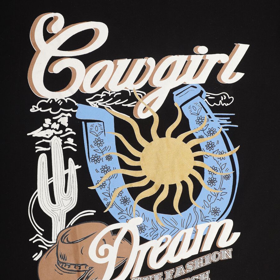 Girls' Jet Black Crew Neck Short Sleeve T-Shirt, Black, large image number null