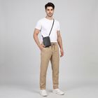 Men's Beige Slim Fit Drawstring Chino Trousers, गहरा पीला, small