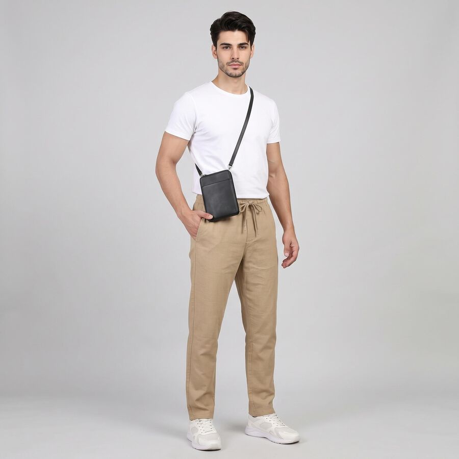 Men's Beige Slim Fit Drawstring Chino Trousers, गहरा पीला, large