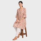 Women's Pink V-Neck Printed Kurti, हल्का गुलाबी, small