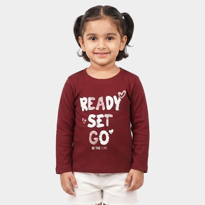 Girls' Wine Round Neck Regular Top