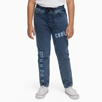 Boys' Dark Blue Regular Fit Printed Jeans