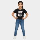 Girls' Black Cotton Round Neck Graphic T-Shirt, Black, small