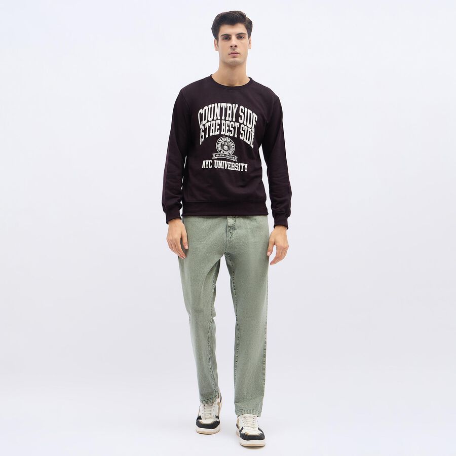 Men's Deep Burgundy Crew Neck Casual Sweatshirt, Wine, large image number null