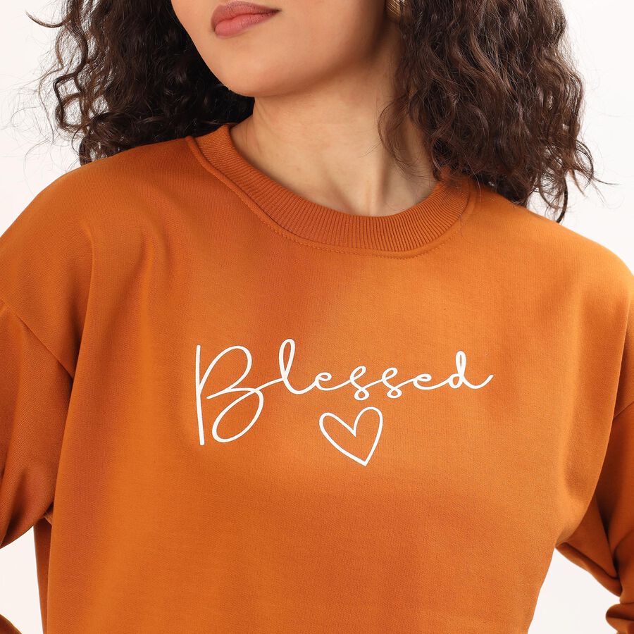 Women's Rust Orange Crew Neck Casual Sweatshirt, Mustard, large image number null