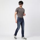 Men's Navy Blue Slim Fit Washed Jeans, गहरा नीला, small