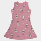 Girls' Pink Teddy Bear Printed Sleeveless A-Line Frock, गुलाबी, small