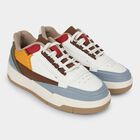 Men's White and Multicolor Lace-Up Casual Sneakers, White, small