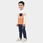 Boys' Brown 100% Cotton Round Neck Striped Baba Suit, Brown, small