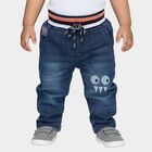 Infants Dark Blue Regular Fit Cartoon Patch Jeans, मध्यम नीला, small image number null