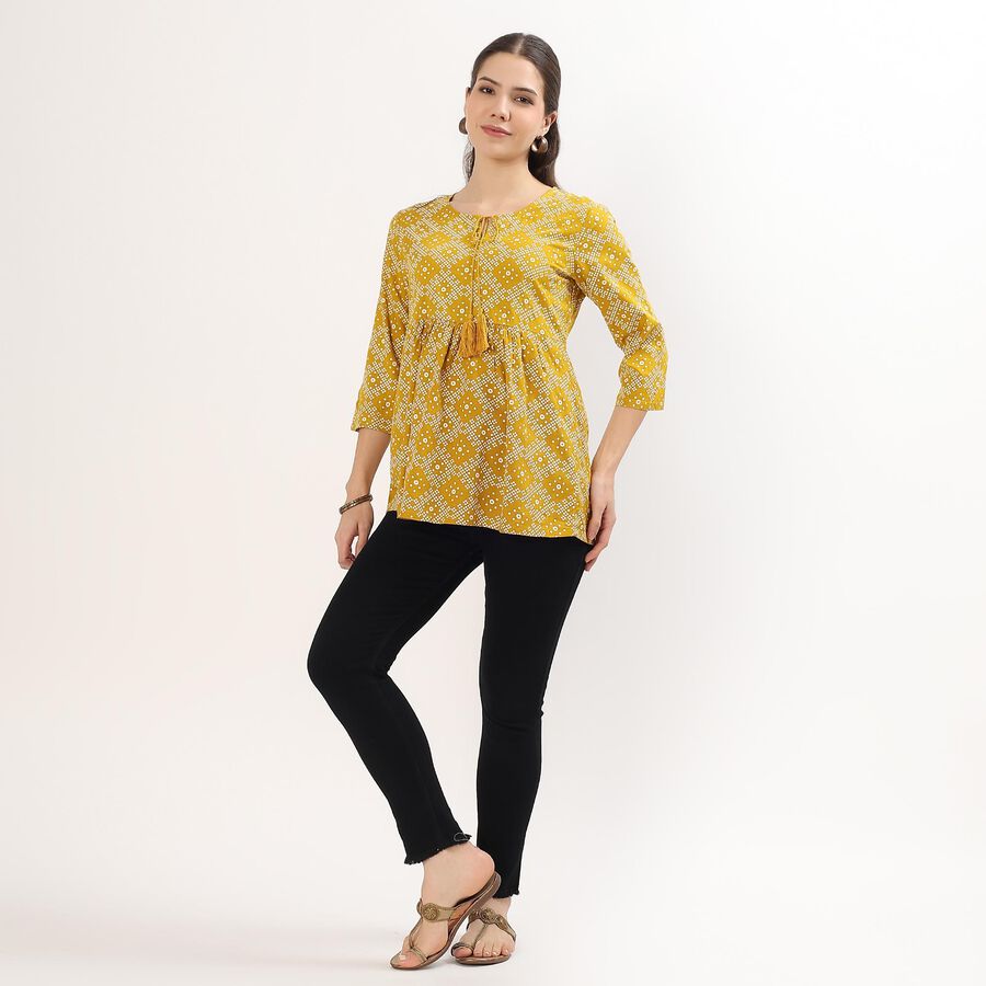 Women's Yellow Round Neck Geometric Printed Kurti, पीला, large image number null