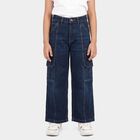 Girls Navy Blue Cargo Fit Washed Jeans, गहरा नीला, small