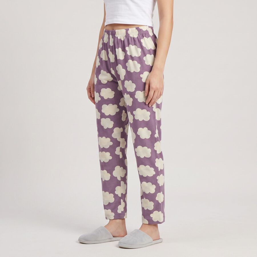 Women Purple Cloud Printed Pyjama, बैंगनी, large