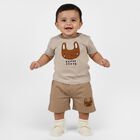 Infants' Beige Cotton Round Neck Bunny Applique Baba Suit, Beige, small
