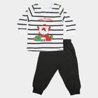 Infants' Charcoal 100% Cotton Round Neck Graphic Print Baba Suit, Charcoal, small