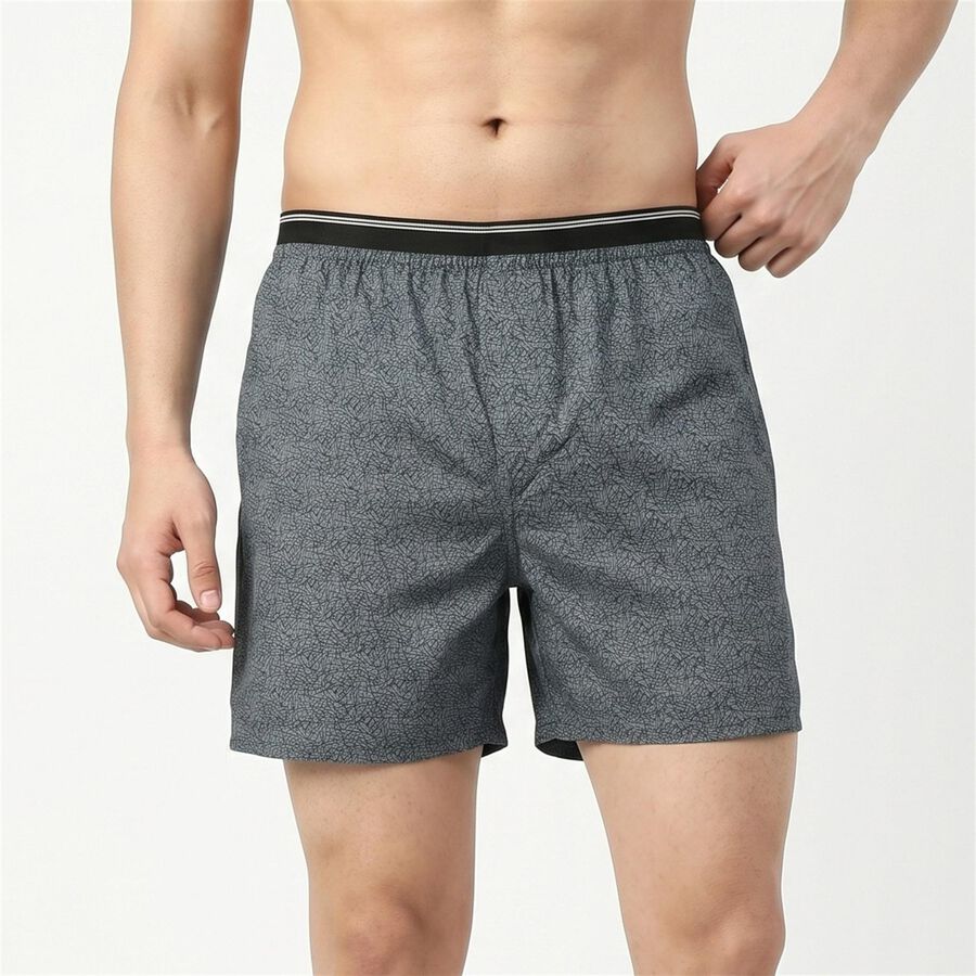 Men's Mid Blue Relaxed Fit Printed Boxers, मध्यम नीला, large