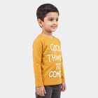 Boys Yellow Cotton Blend Round Neck Regular T-Shirt, पीला, small