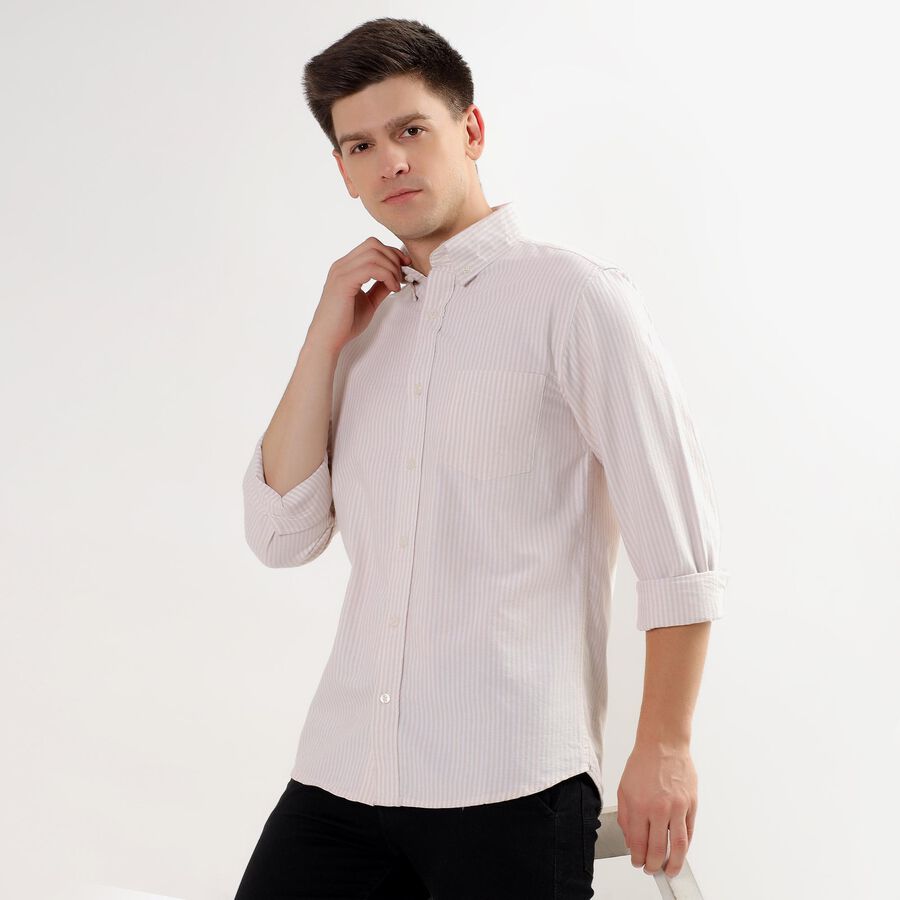 Men's Soft Beige Cotton Button Down Collar Casual Shirt, Beige, large image number null