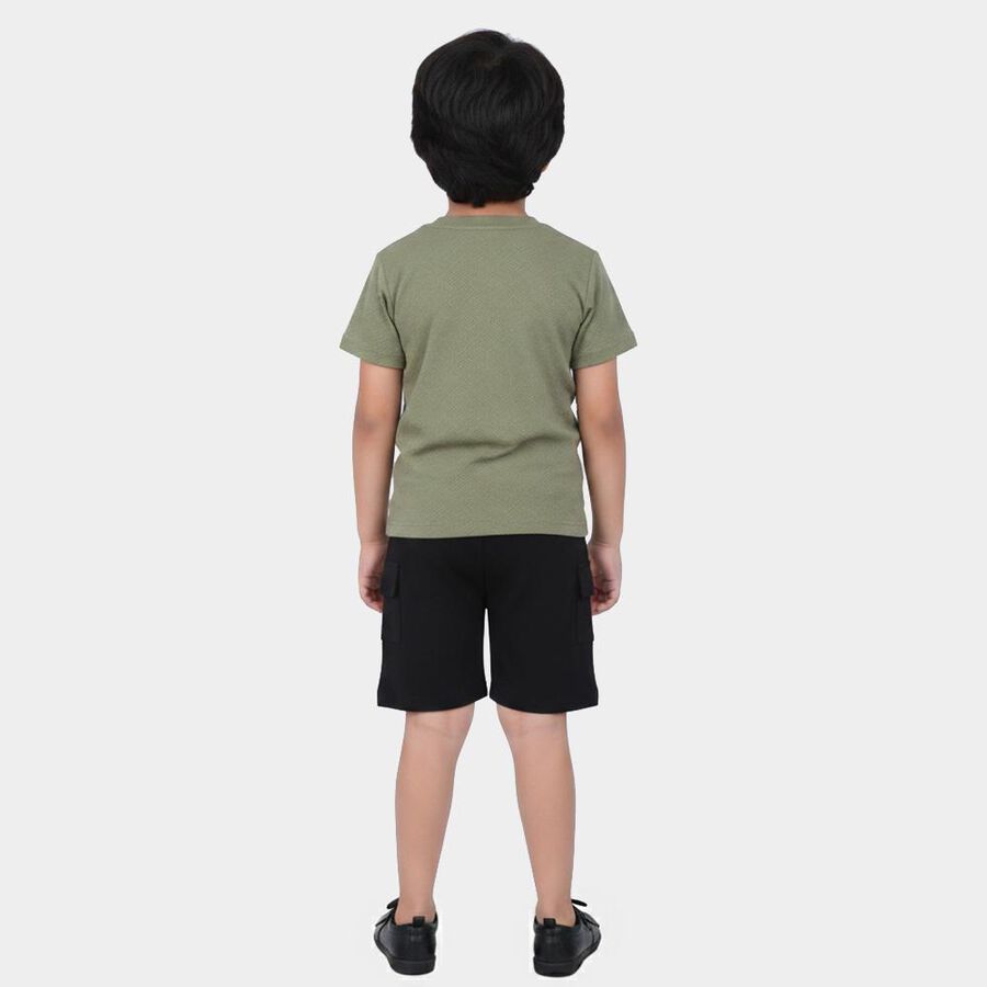 Boys Olive Green Round Neck Textured Baba Suit, ओलिव, large