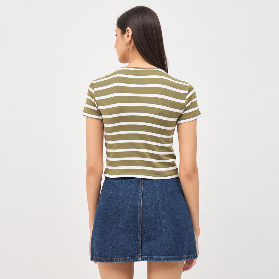 Women's Olive Green Round Neck Crop Top, Olive, large image number null