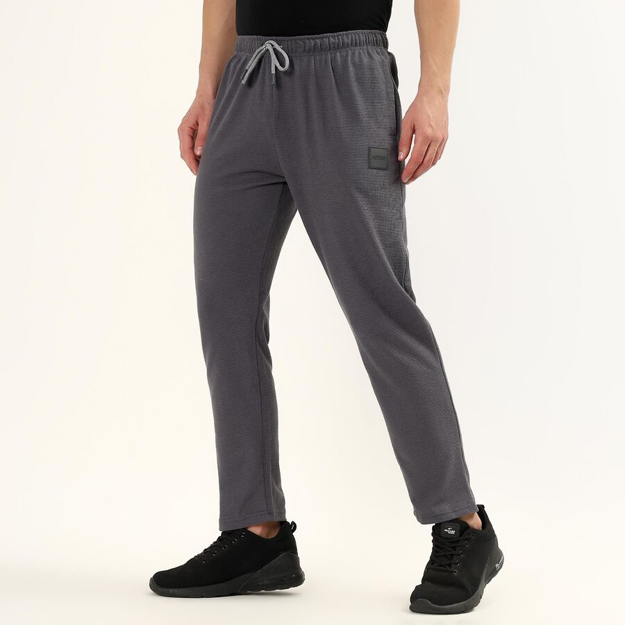 Men's Grey Slim Fit Cuffed Track Pants, गहरा ग्रे, large