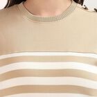 Women's Beige 100% Cotton V-Neck Minimalist Top, Beige, small