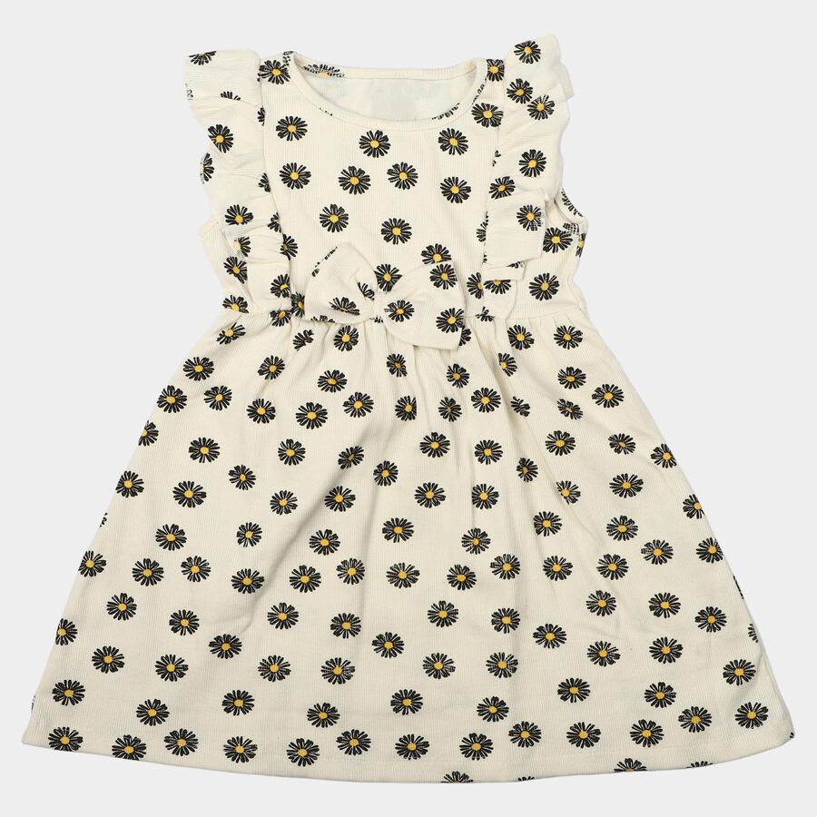 Girls' Off White Floral Printed Fit and Flare Frock, ऑफ व्हाइट, large
