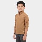 Boys Beige Cotton Blend Mock Neck Regular T-Shirt, Beige, small