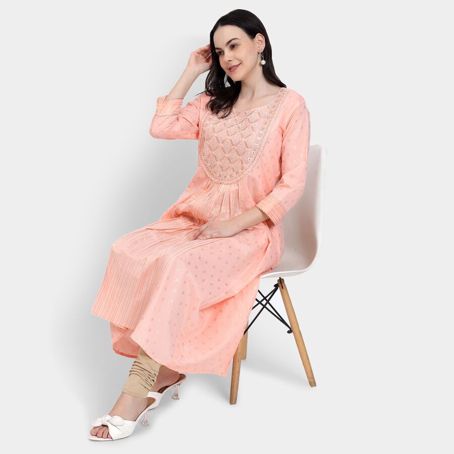 Ladies' 100% Cotton Kurta, Peach, large image number null