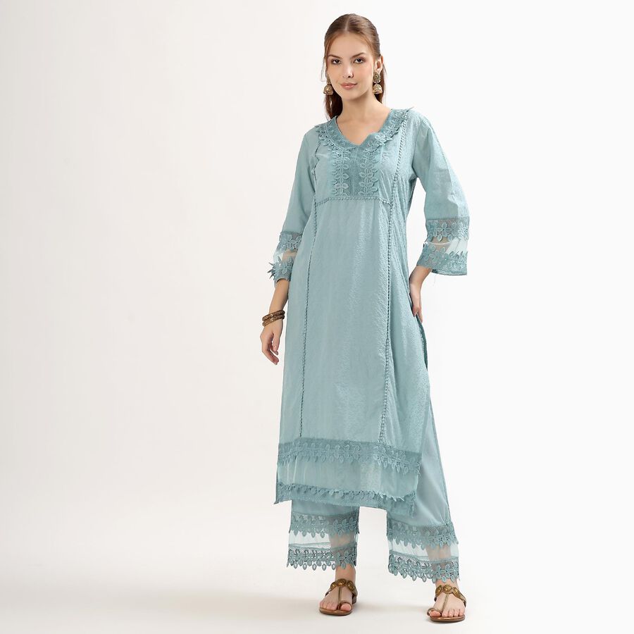 Ladies' 100% Cotton Ethnic Set, Mid Blue, large image number null
