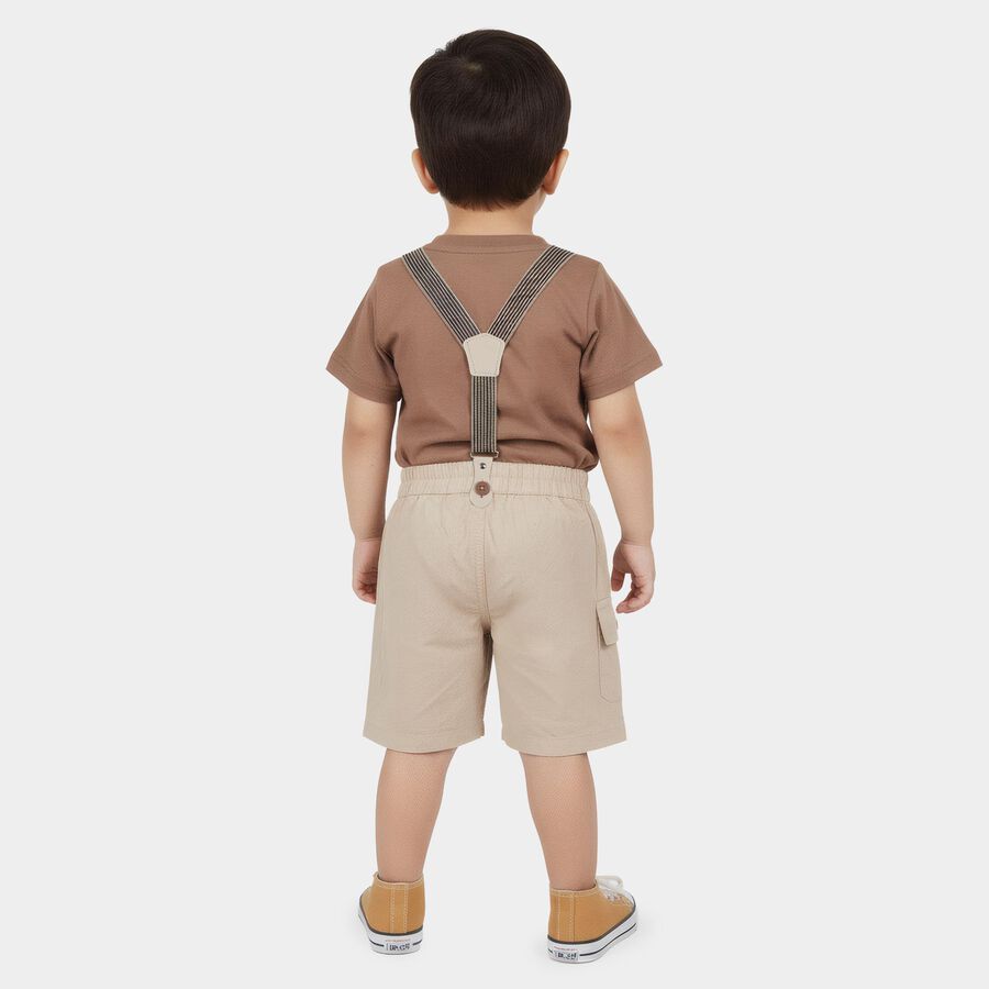 Infants' Beige Cotton Round Neck Baba Suit, Beige, large
