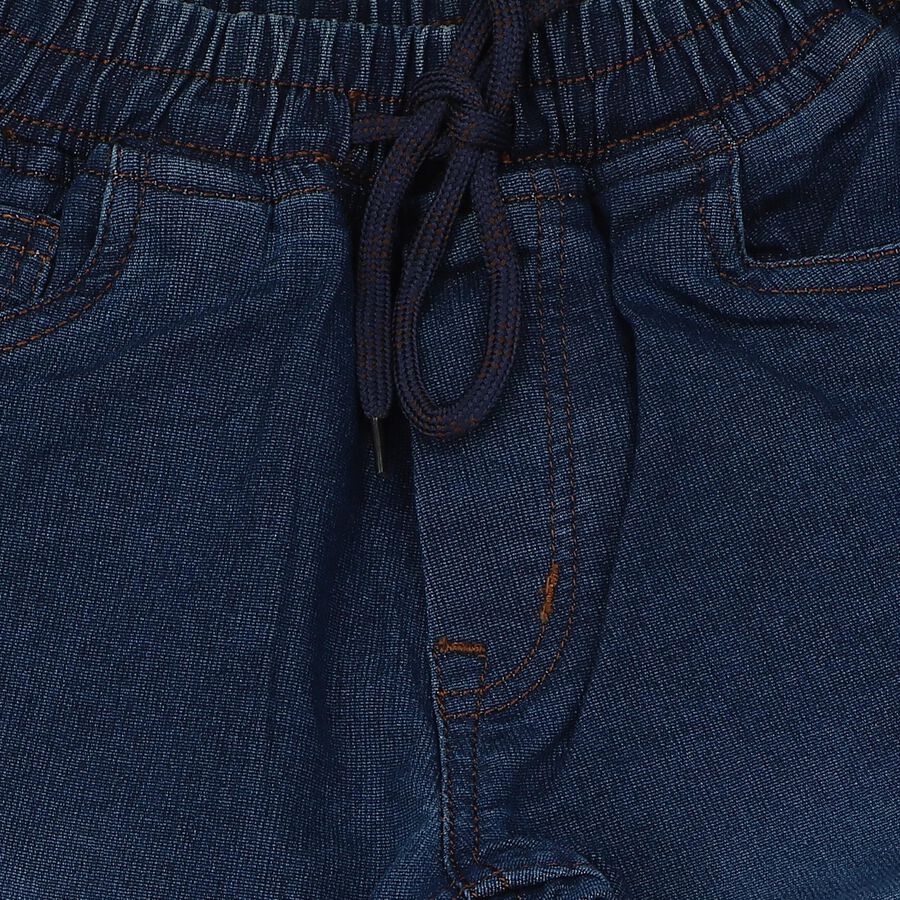 Boys' Navy Blue Straight Fit Drawstring Waist Jeans, गहरा नीला, large