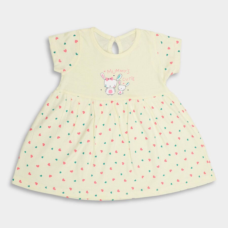 Infant Girls' 100% Cotton Frock, Yellow, large image number null