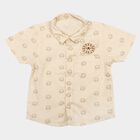 Infants Beige 100% Cotton Animal Print Collar Regular Fit Shirt, Beige, small
