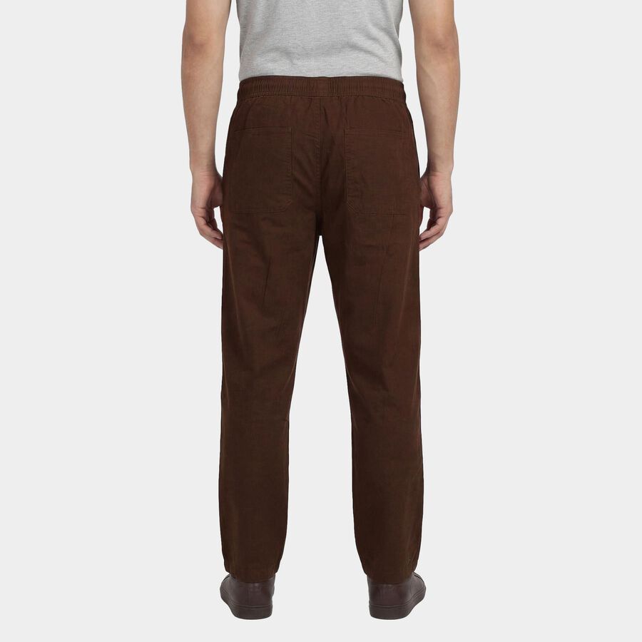 Men's Brown Slim Fit Flat-Front Trousers, भूरा, large