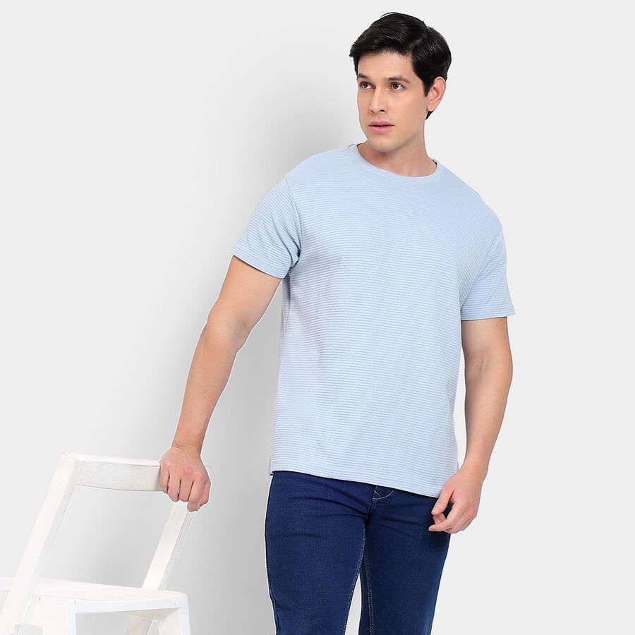Men's Round Neck Half Sleeves T-Shirt, Light Blue, large image number null