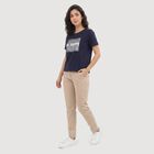 Women's Navy Blue Round Neck Regular T-Shirt, नेवी ब्लू, small