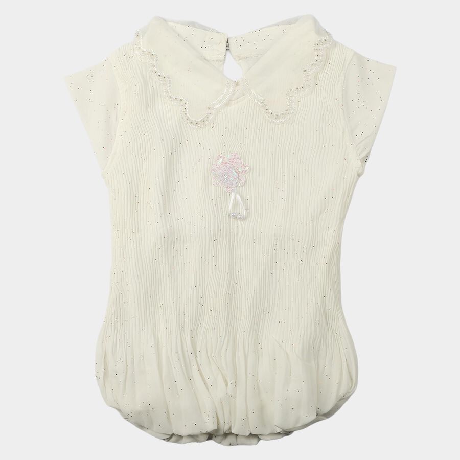 Girls White Peter Pan Collar Regular T-Shirt, सफ़ेद, large